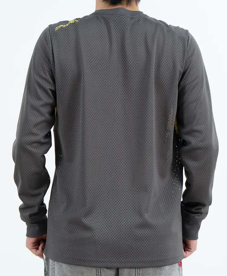 Breathable Quick-Dry Mesh Long Sleeve Jersey with Yellow Chest Block